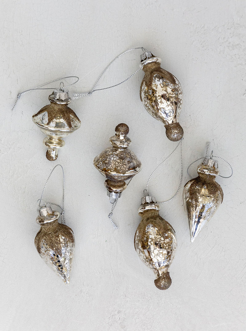 Antique Glitter Ornaments | Set of 6